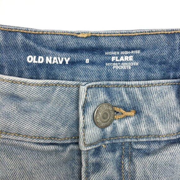 Old Navy Women's Flare Leg Jeans Higher High Rise Light Wash Fray Hems size 8 - Picture 3 of 8